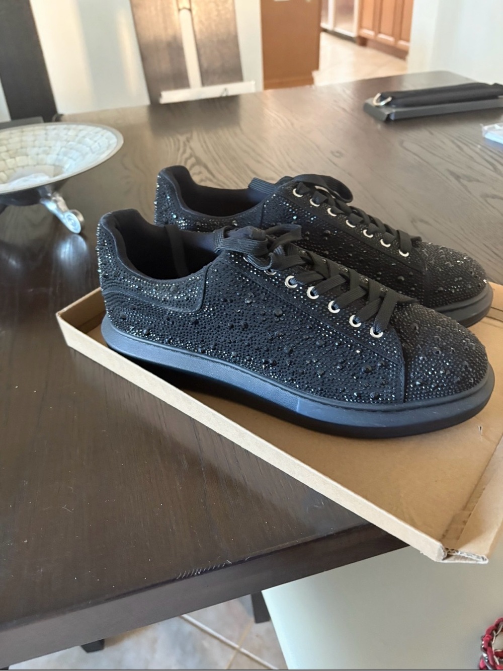Steve Madden Black Crystal Embellished Low-Top Sneakers
